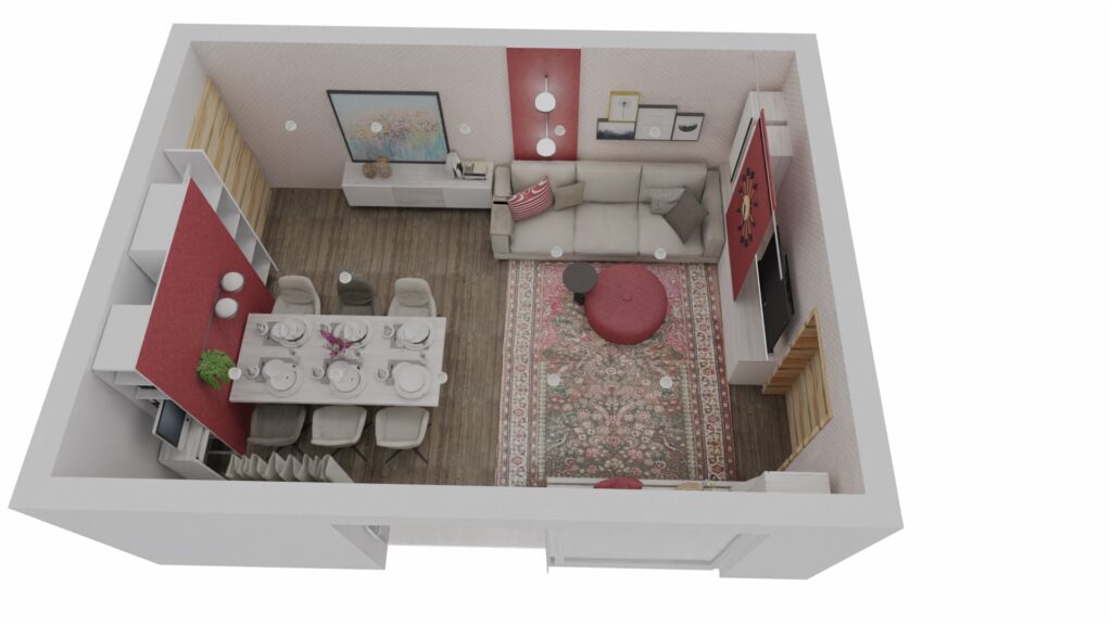 Wohn- und Esszimmer mit Perserteppich